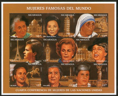 Nicaragua 1996 Mother Teresa Indira Gandhi Roosevelt Marie Curie Sc 2164 Sheetlet MNH # 9487