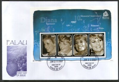 Palau 2007 Princess Diana Spencer Royal Family Sc 895 Sheetlet FDC # 9490