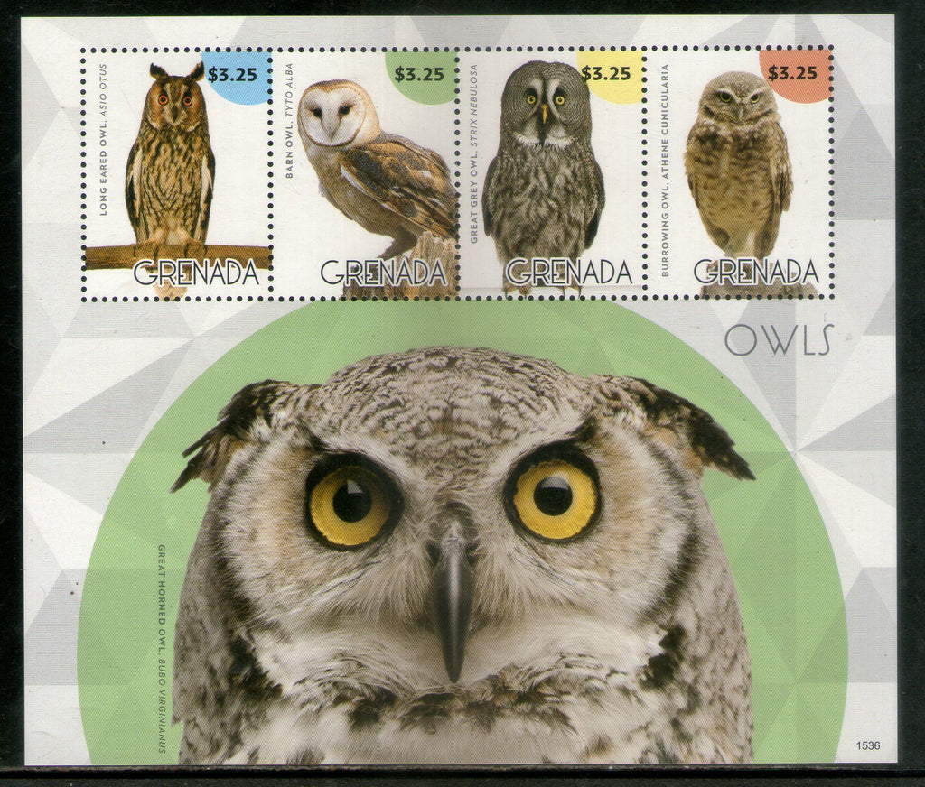 Grenada 2015 Owls Birds of Prey Wildlife Fauna Sheetlet MNH # 9682