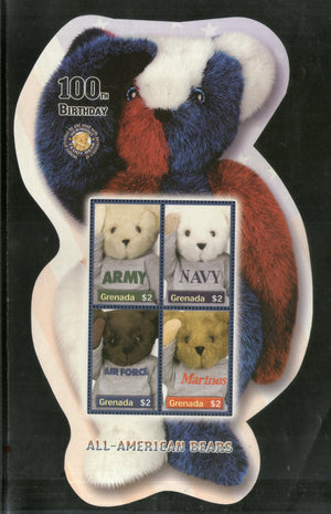 Grenada 2002 Teddy Bear Centenary All American Bear Odd Shaped M/s Sc 3272 MNH # 9705