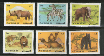 Ajman 1973 Lion Elephant Bear Zebra Zoo Animals Wildlife 6v MNH # 981