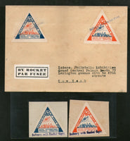 USA 1936 50c+75c Rocket Flight New York 3rd Int´al Philatelic Exhi. Triangular Vignette + Cover RARE