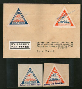 USA 1936 50c+75c Rocket Flight New York 3rd Int´al Philatelic Exhi. Triangular Vignette + Cover RARE