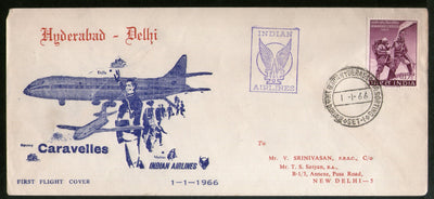 India 1966 Hyderabad - Delhi Indian Airlines Domestic First Flight Cover # 1371-14