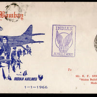 India 1966 Hyderabad - Bombay Indian Airlines Domestic First Flight Cover # 1371-16