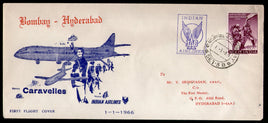 India 1966 Bombay - Hyderabad Indian Airlines Domestic First Flight Cover # 1371-22