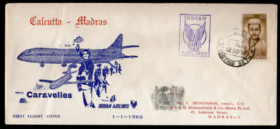 India 1966 Calcutta - Madras Indian Airlines Domestic First Flight Cover # 1371-8