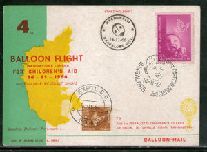 India 1966 Germany 4th Pestalozzi Balloon Flight Banglore Carried Card # 1457A