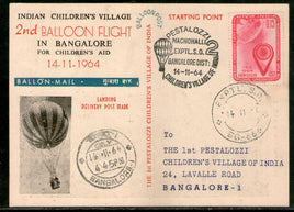 India 1964 Germany 2nd Pestalozzi Balloon Flight Banglore Carried Card # 1457D