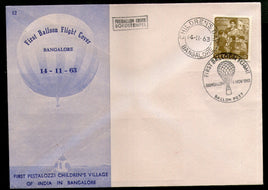 India 1963 Germany 1st Pestalozzi Balloon Flight Banglore Carried Cover # 1458A