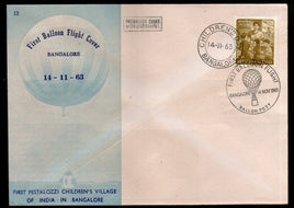 India 1963 Germany 1st Pestalozzi Balloon Flight Banglore Carried Cover # 1458B