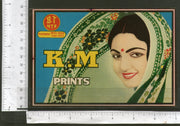 India KM Brand Vintage Trade Textile Label Multi-colour Women in Saree # 556-32 - Phil India Stamps