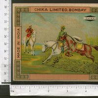 India Horse-Rider Vintage Trade Label Multi-colour Animal # 556-3 - Phil India Stamps