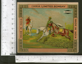 India Horse-Rider Vintage Trade Label Multi-colour Animal # 556-3 - Phil India Stamps