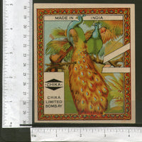 India Peacock Birds Vintage Trade Textile Label Multi-coloured Fauna # 556-46 - Phil India Stamps