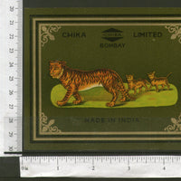 India Tiger & Cubs Vintage Trade Textile Label Multi-colour Animal Wildlife #04 - Phil India Stamps