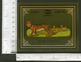 India Tiger & Cubs Vintage Trade Textile Label Multi-colour Animal Wildlife #04 - Phil India Stamps
