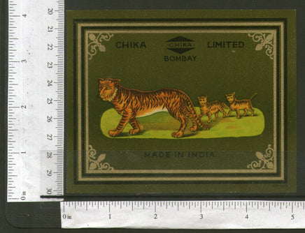 India Tiger & Cubs Vintage Trade Textile Label Multi-colour Animal Wildlife #04 - Phil India Stamps