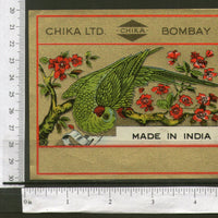 India Parrot Birds Flowers Golden Vintage Trade Textile Label Multi-colour # 51 - Phil India Stamps