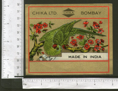 India Parrot Birds Flowers Golden Vintage Trade Textile Label Multi-colour # 51 - Phil India Stamps