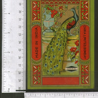 India Bird Peacock Vintage Trade Textile Chika Mills Bombay Label Multi-colour 7 - Phil India Stamps