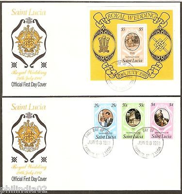 St. Lucia 1981 Lady Diana Royal Wedding M/s+3v FDC