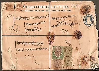 India 1927's KGV 2As+1An Regd Envelope Jain-RL16 RARE