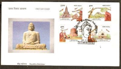 India 2002 Bauddha Mahotsav Buddhism Phila-2056-59 FDC