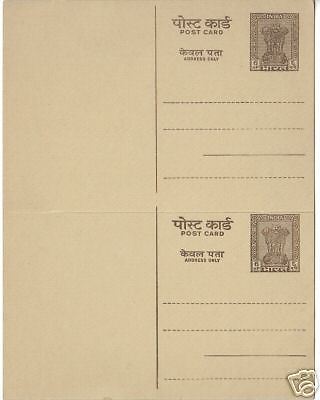 INDIA 6p POST CARD PAIR ERROR-CUTTING SHIFTED DOWN