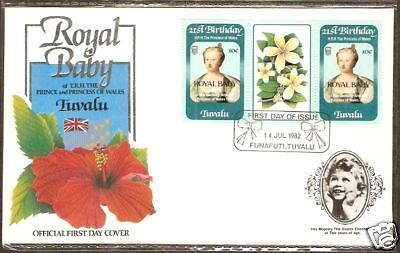 Tuvalu 1982 Diana & Royal Baby Flower Flag Gutter FDC  # 594-25