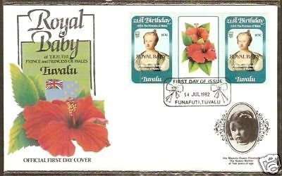 Tuvalu 1982 Diana & Royal Baby Orchid Flag Gutter FDC  # 594-47