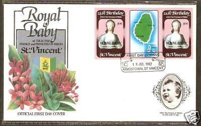 St. Vincent 1982 Diana & Royal Baby Flower Gutter FDC # 594-4
