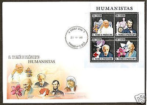 St. Thomas & Prince Islan 2006 Gandhi of India Mother Teresa Silver Sheetlet FDC