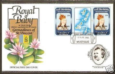 St. Vincent Gr 1982 Diana Royal Baby Flower Gutter FDC  # 594-18