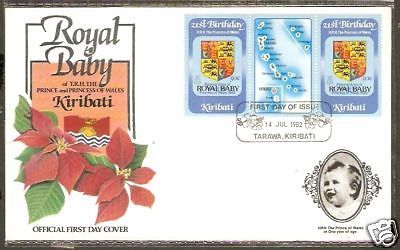 Kiribati 1982 Diana & Royal Baby Flower Map Gutter FDC # 594-3