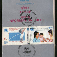 India 1986 UNICEF Child Care Phila-1054-55 Cancelled Folder