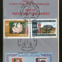 India 1987 INDIA-89 Stamp Exhibition Logo Phila-1081-82 Cancelled Folder