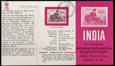 India 1963 Eleanor Roosevelt Declaration of Human Rights Phila-394 Cancelled Folder