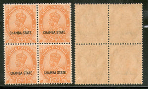 India CHAMBA State 2½ As KG V SG 69 / Sc 66 Postage Stamp BLK/4 MNH - Phil India Stamps