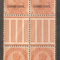 India CHAMBA State 2½As Postage KG V SG 69 / Sc 66 Vertical Gutter Pair BLK/4 Cat £64 MNH - Phil India Stamps