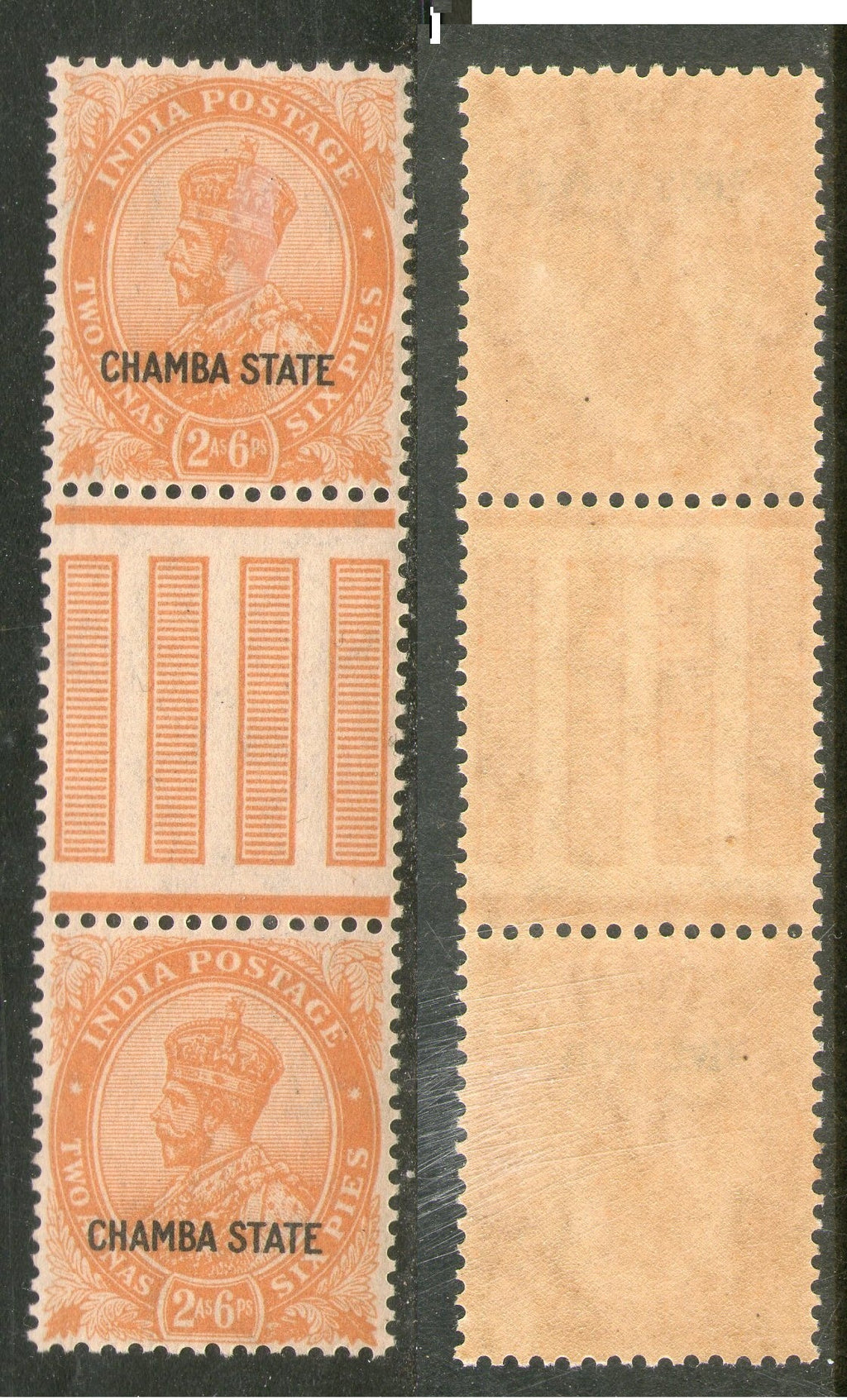 India CHAMBA State KG V 2½As Postage SG 69 / Sc 66 Vertical Gutter Pair MNH - Phil India Stamps