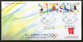 India 2012 London Olympic Games Badminton Sailing Rowing Handball Se-Tenant Strip FDC