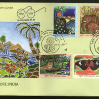 India 2017 Nature India Tiger Elephant Bird Butterfly Deer Animal FDC - Phil India Stamps