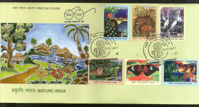 India 2017 Nature India Tiger Elephant Bird Butterfly Deer Animal FDC - Phil India Stamps