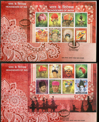 India 2017 Headgears of India Regional Caps Costume Culture Sheetlet in 2 FDCs - Phil India Stamps