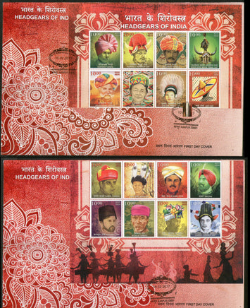 India 2017 Headgears of India Regional Caps Costume Culture Sheetlet in 2 FDCs - Phil India Stamps