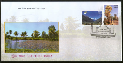 India 2017 Beautiful India Taj Mahal Mountains Flowers Tree Nature 2v FDC - Phil India Stamps