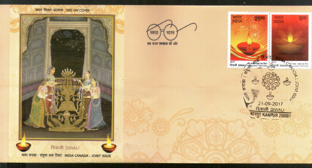 India 2017 Hindu Festival of Lights Diwali Joints Issue with Canada 2v FDC - Phil India Stamps