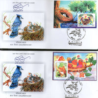 India 2017 Children's Day Paintings Nest Egg Birds Parrot Wildlife 2 M/s Set on FDCs - Phil India Stamps