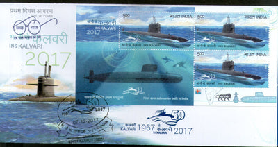 India 2017 INS Kalvari Submarine Arm Indian Navy Ship Transport Sheetlet on FDC - Phil India Stamps